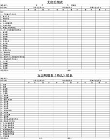 财务支出明细表，财务明细账表格