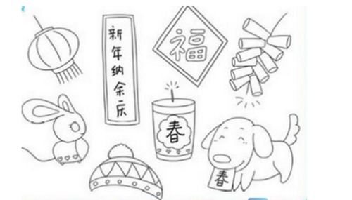 春联简笔画，春节贴春联简笔画