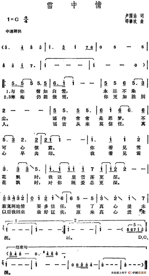 杨庆煌的《雪中情》 歌词