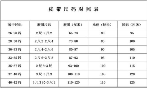 皮带尺码对照表 如何?