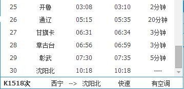 k518列车时刻表