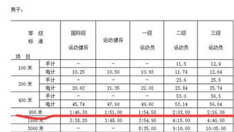 男子800米一二三级运动员标准
