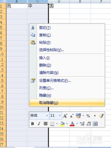 excel隐藏了a列怎么取消隐藏