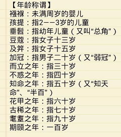 年龄的称谓，年龄的称谓10到100岁
