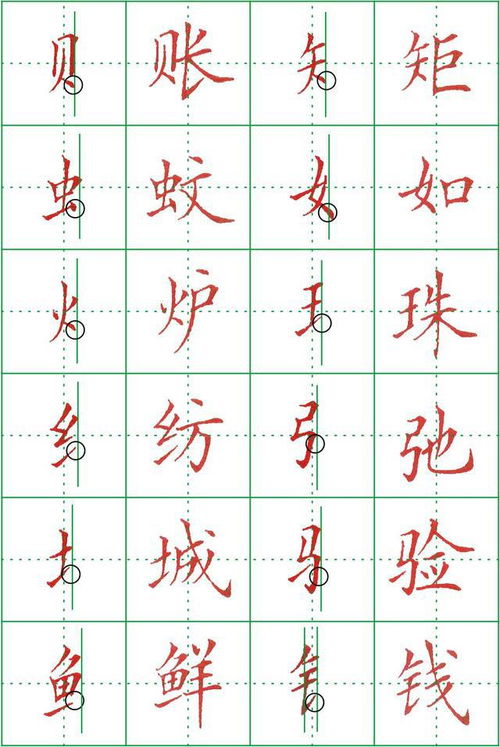 四的田字格写法