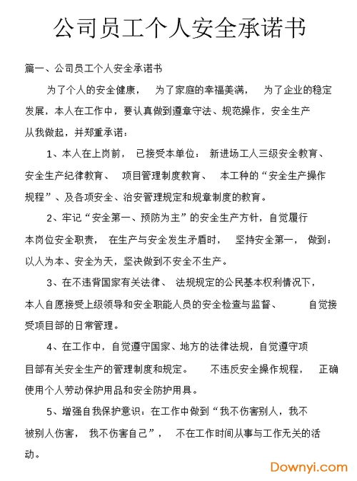 个人安全承诺书范文简单