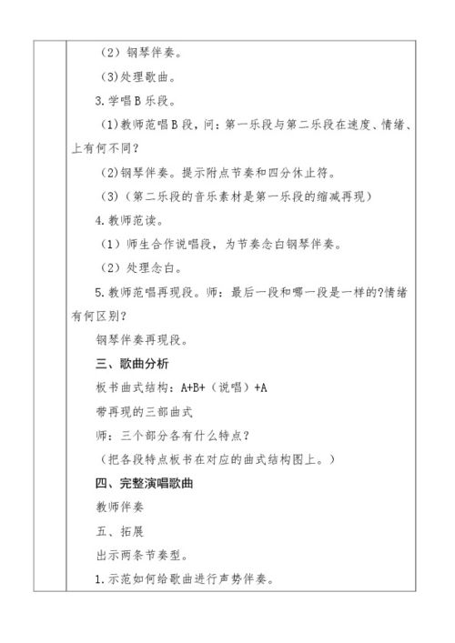 精选范文四年级音乐教案下册