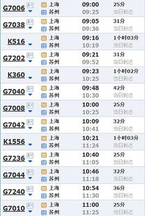 苏州到上海火车班次表
