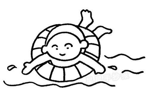 游泳的简笔画儿童画，夏天游泳的简笔画