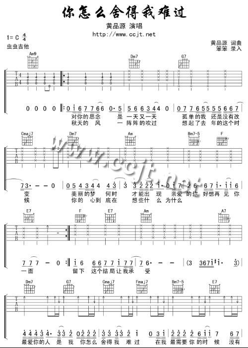 你怎么舍得我难过吉他谱(C调)