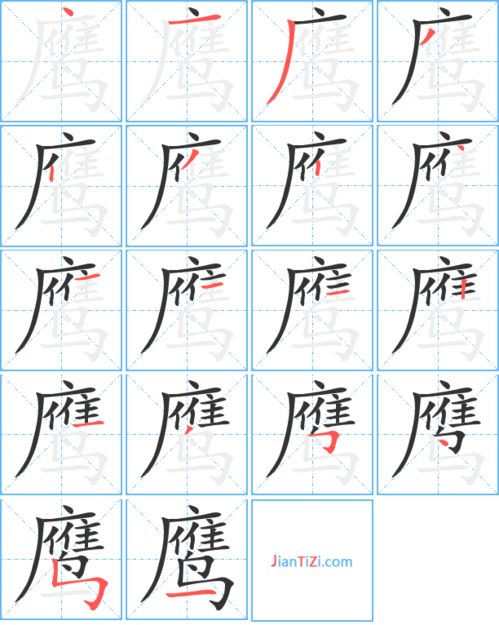 鹰笔顺笔画，鹰笔顺组词