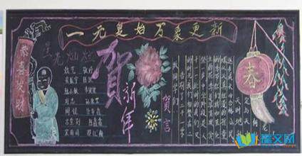 新年卡通人物黑板报 新年黑板报图片素材