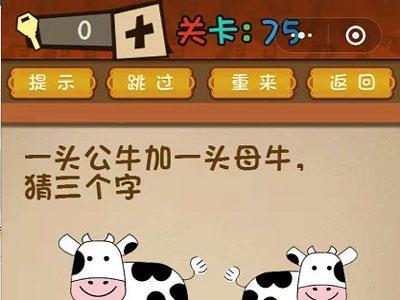 一只公牛加一只母牛打于三个字?